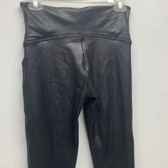Spanx Faux Leather Leggings Vegan Pull On Pants Stretch Shiny Black Size L Large - Picture 7 of 8